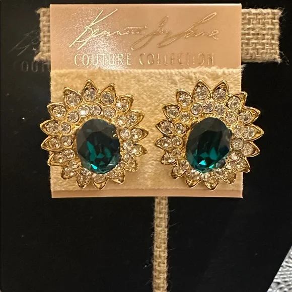 Kenneth Jay Lane Gold and Green Floral Earrings - Picture 2 of 3